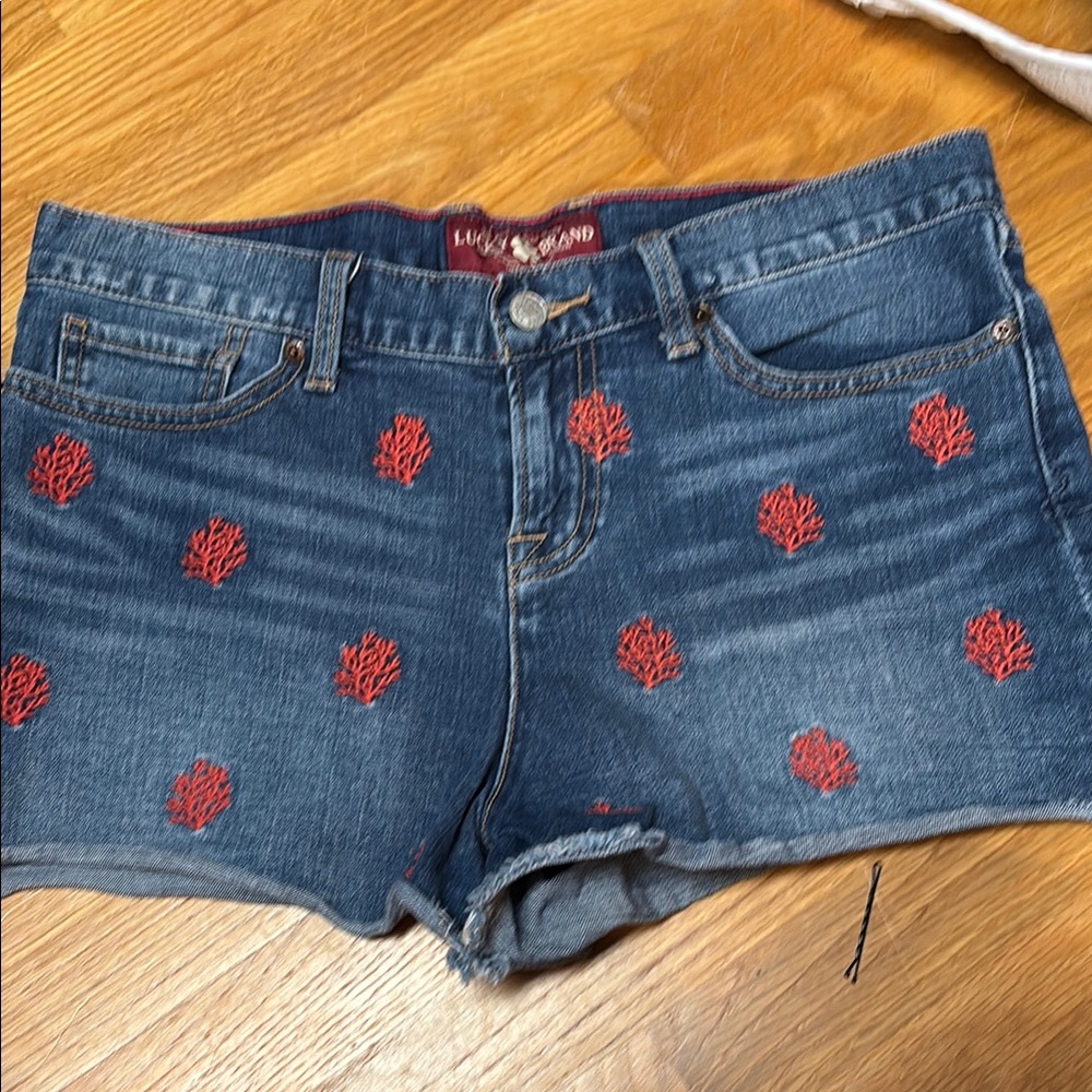 Lucky Brand Denim Shorts with Red Embroidery